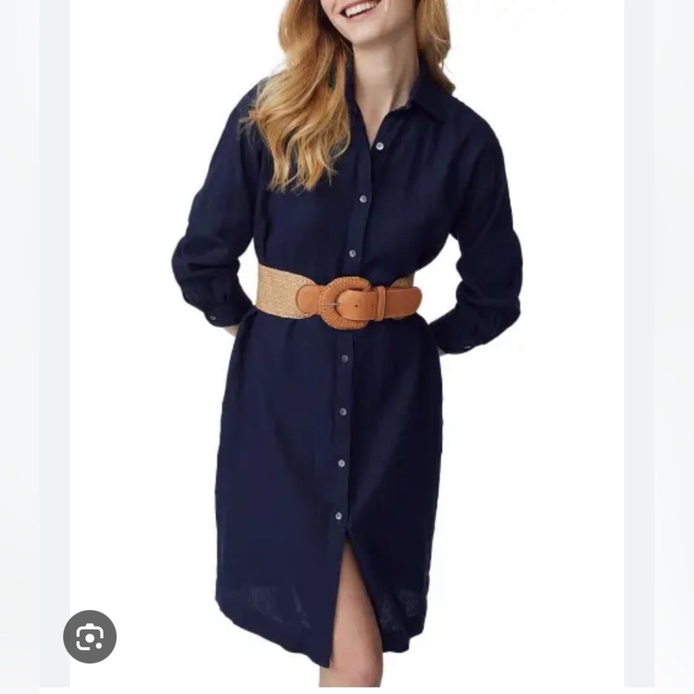 J McLaughlin Navy Linen Brynn Shirt Dress M